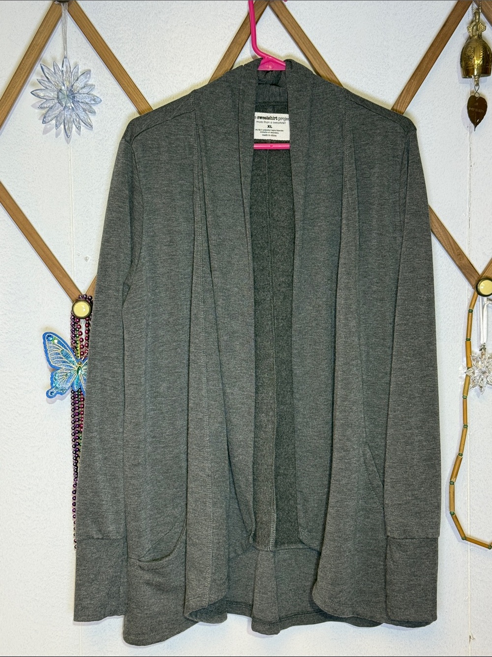 The Sweatshirt Projects Women’s Open-Front Gray Knit Cardigan